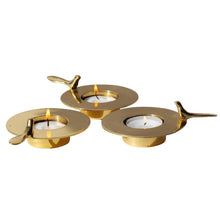 Set of Three, One Bird Brass Tea Light Holders