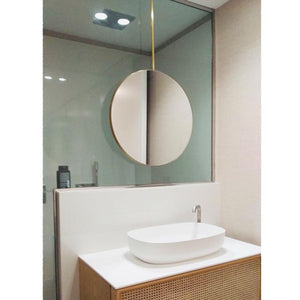 Orbis™ Ceiling Suspended Modern Round Mirror with a Brushed Brass Frame